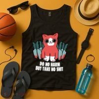 Do Know Harm Take No Sh*t Funny Cat Knifes Tank Top thumb 4