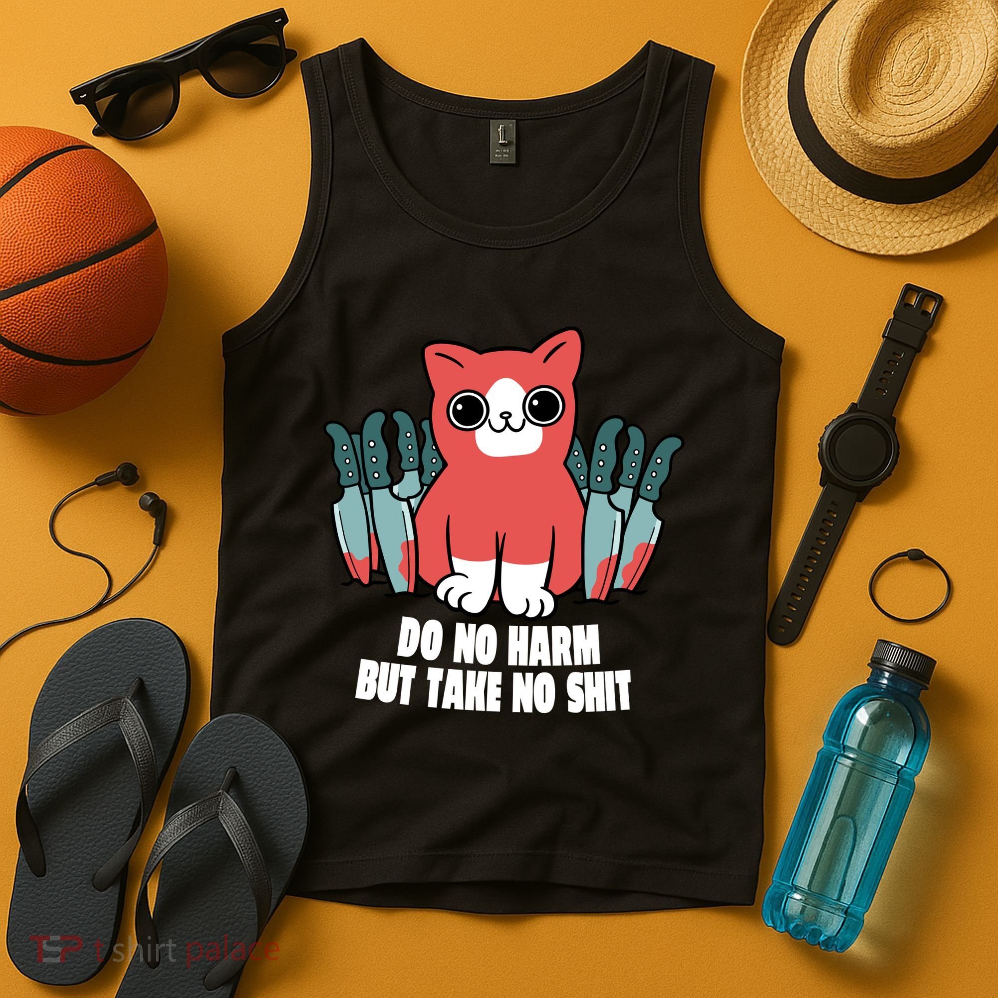 Do Know Harm Take No Sh*t Funny Cat Knifes Tank Top