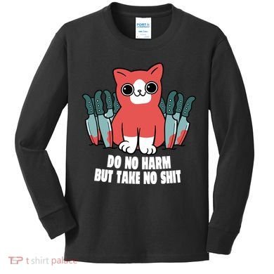 Do Know Harm Take No Sh*t Funny Cat Knifes Kids Long Sleeve Shirt