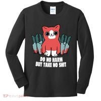 Do Know Harm Take No Sh*t Funny Cat Knifes Kids Long Sleeve Shirt thumb 0