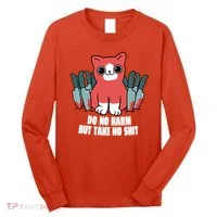Do Know Harm Take No Sh*t Funny Cat Knifes Long Sleeve Shirt thumb 0