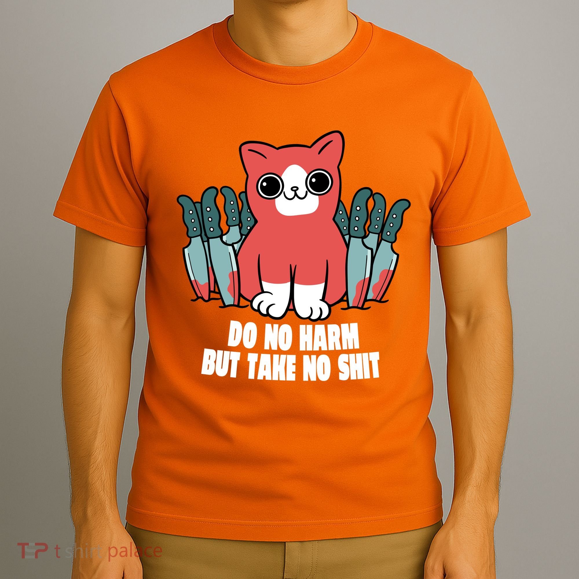 Do Know Harm Take No Sh*t Funny Cat Knifes T-Shirt