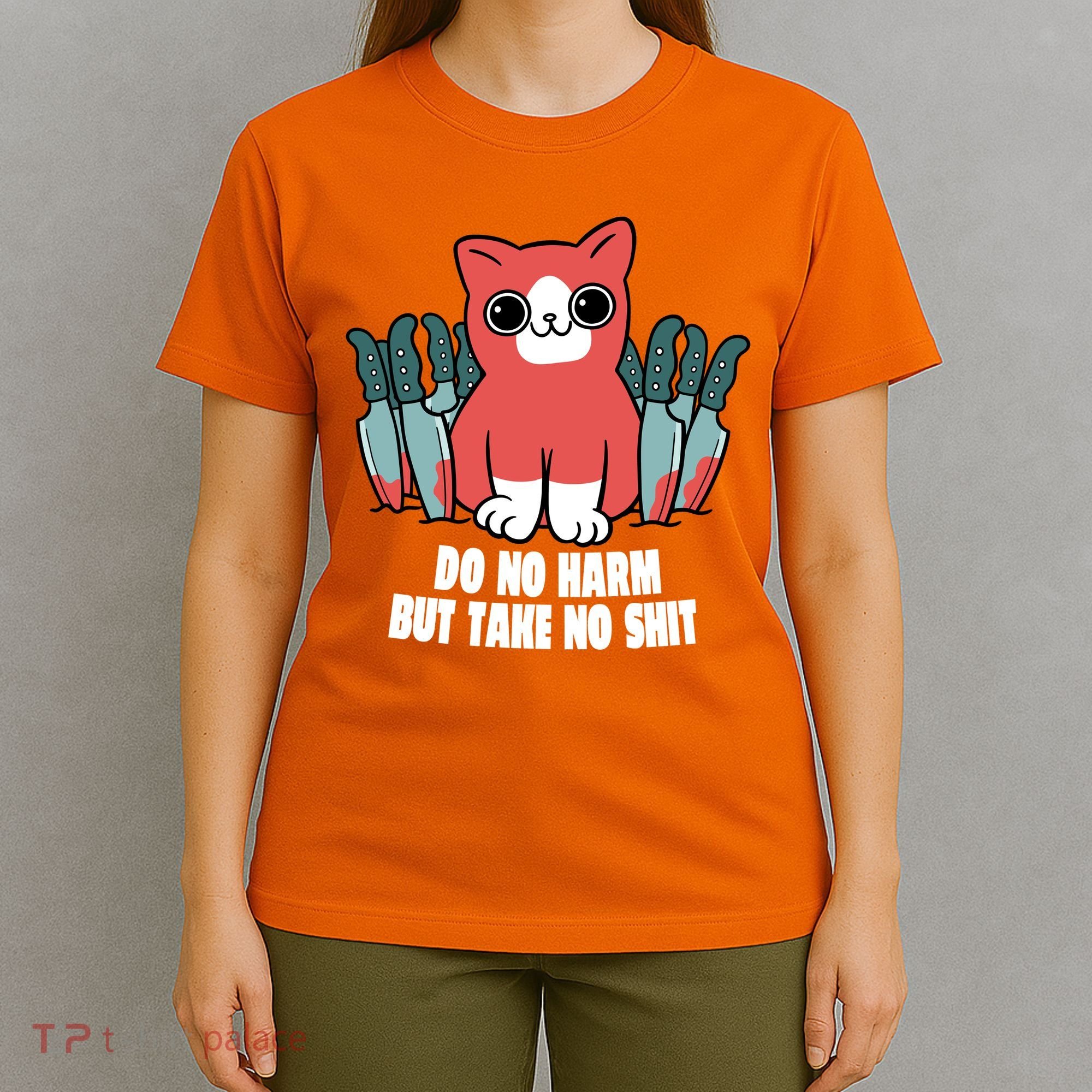 Do Know Harm Take No Sh*t Funny Cat Knifes T-Shirt