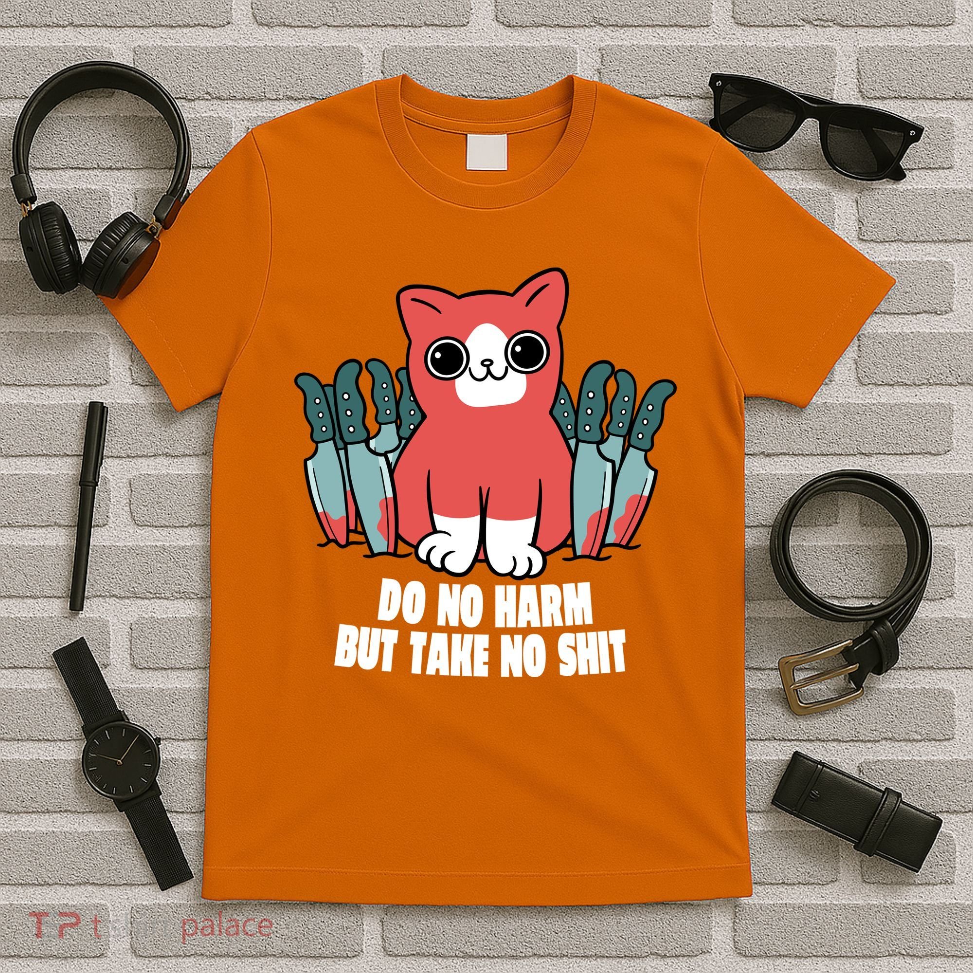 Do Know Harm Take No Sh*t Funny Cat Knifes T-Shirt