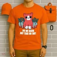 Do Know Harm Take No Sh*t Funny Cat Knifes T-Shirt thumb 6