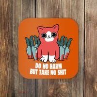 Do Know Harm Take No Sh*t Funny Cat Knifes Coaster thumb 0