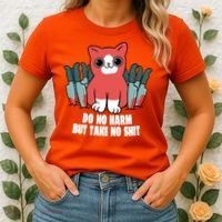 Do Know Harm Take No Sh*t Funny Cat Knifes Women's T-Shirt thumb 2