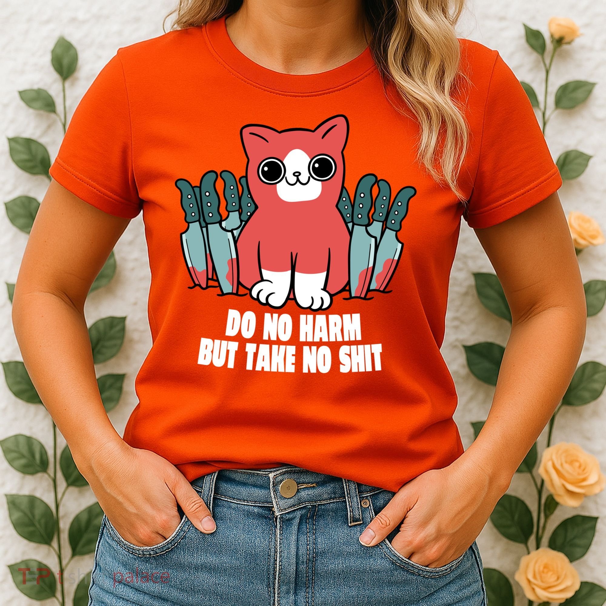 Do Know Harm Take No Sh*t Funny Cat Knifes Women's T-Shirt