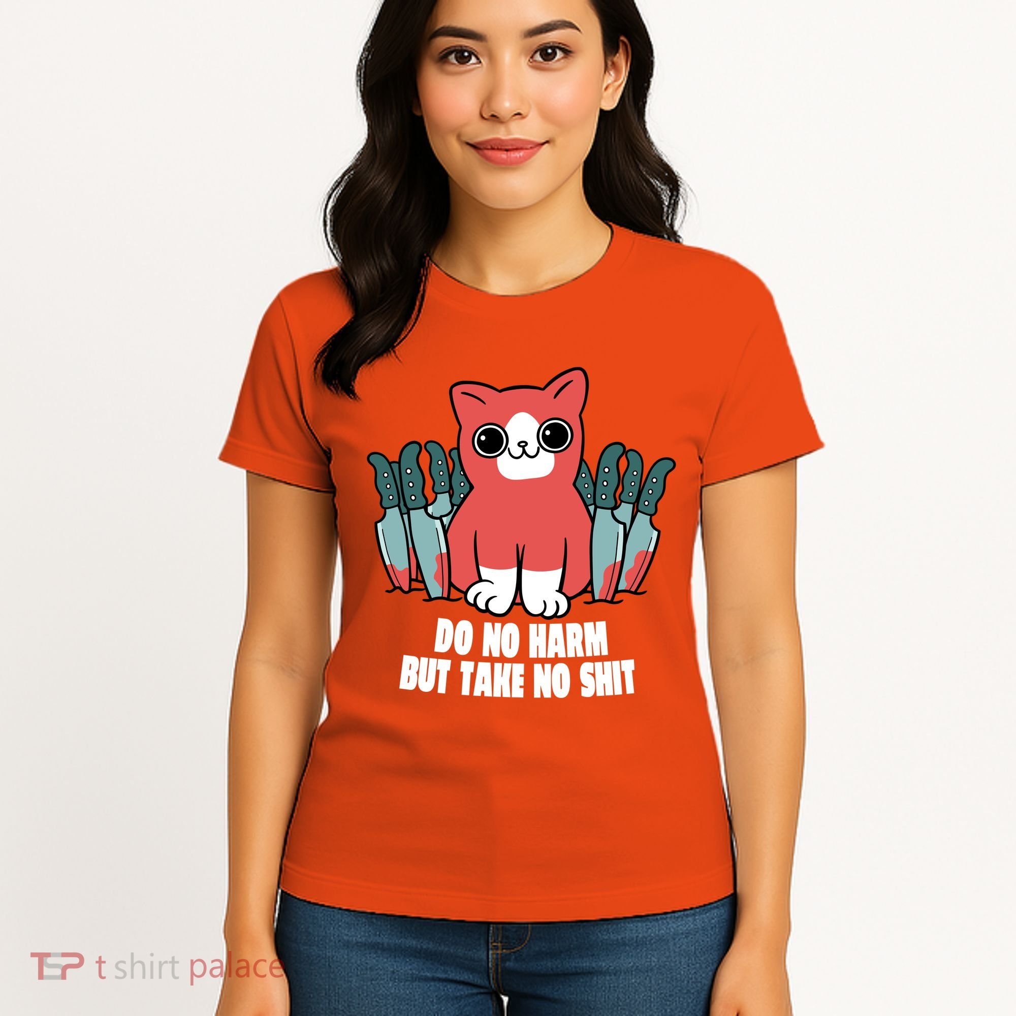 Do Know Harm Take No Sh*t Funny Cat Knifes Women's T-Shirt