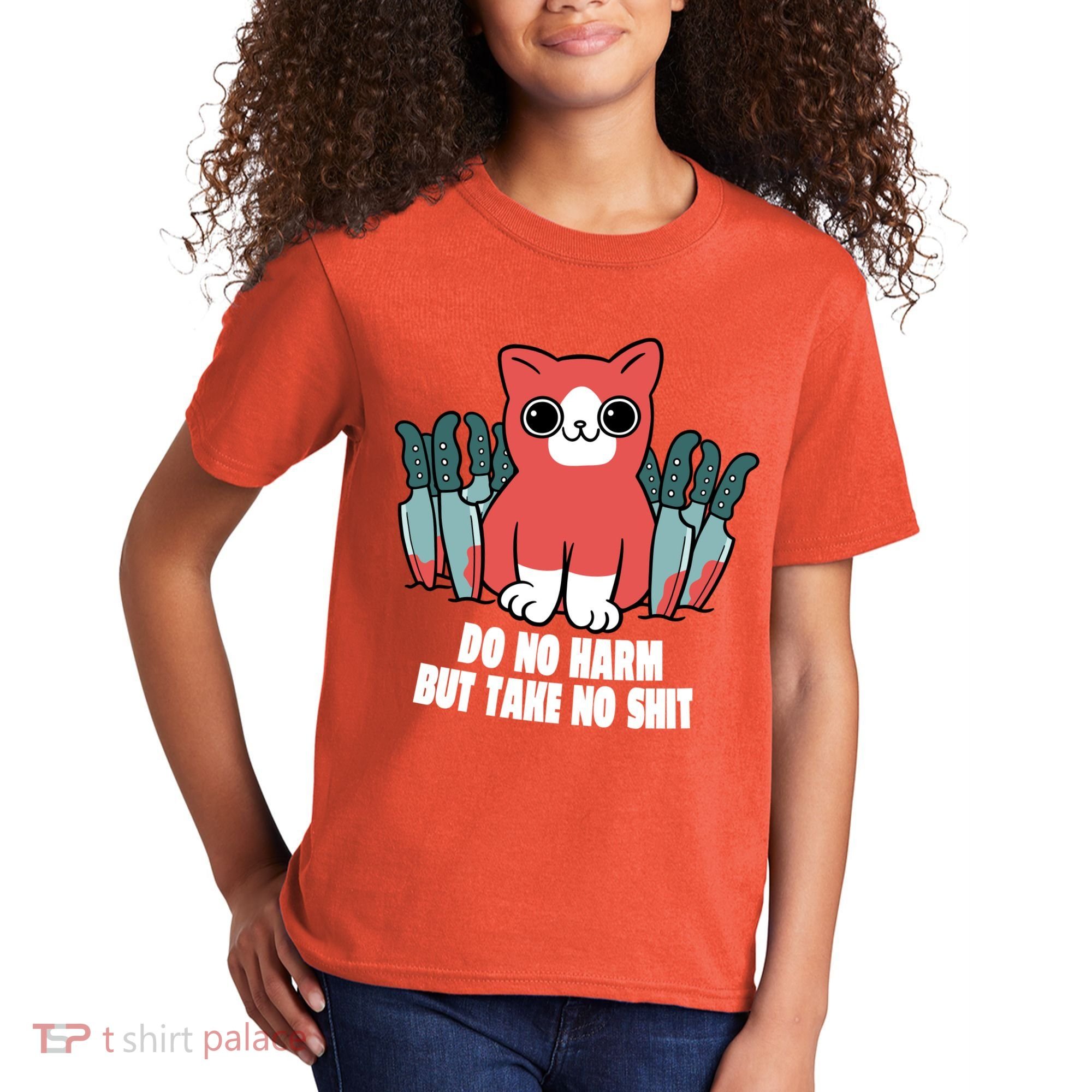Do Know Harm Take No Sh*t Funny Cat Knifes Kids T-Shirt