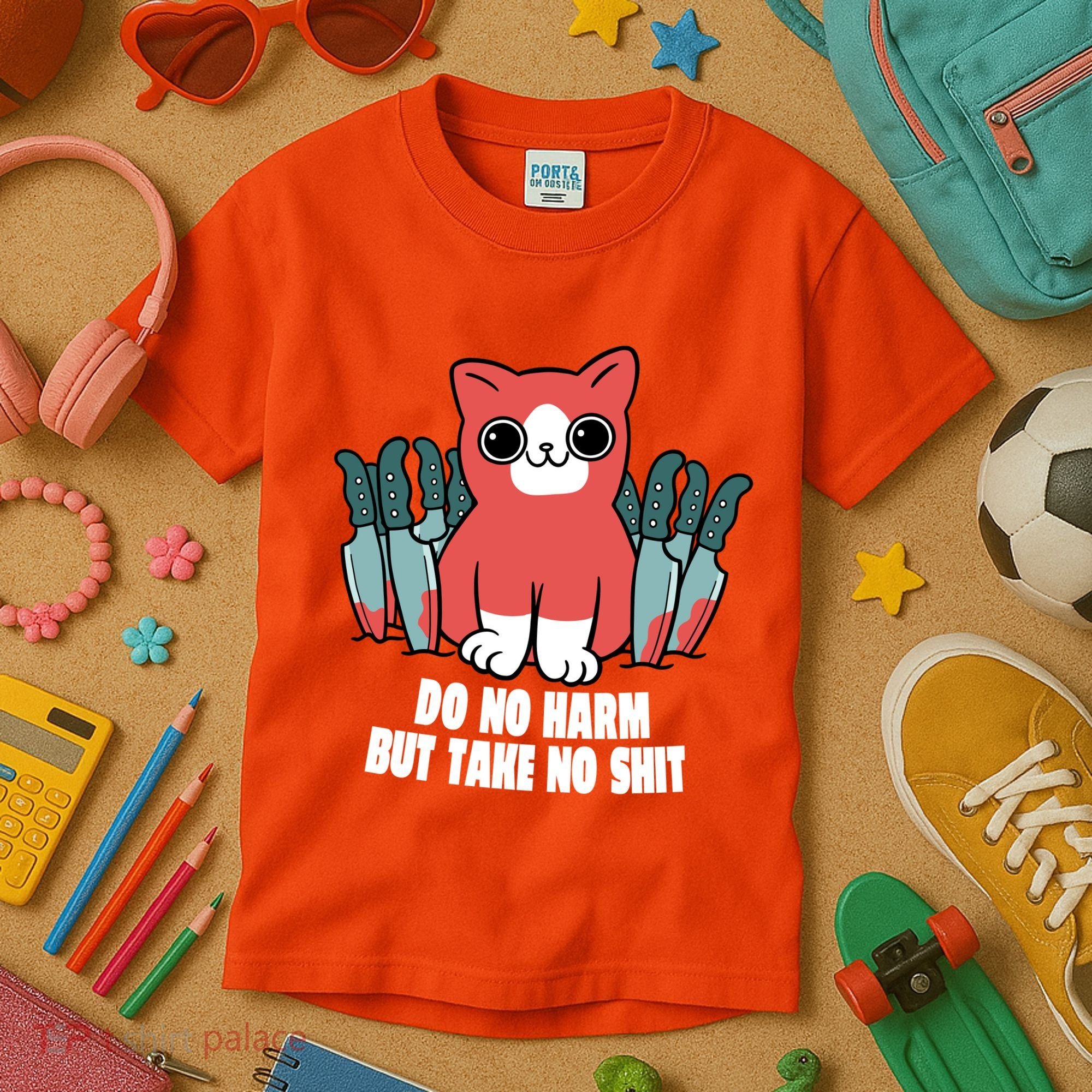 Do Know Harm Take No Sh*t Funny Cat Knifes Kids T-Shirt