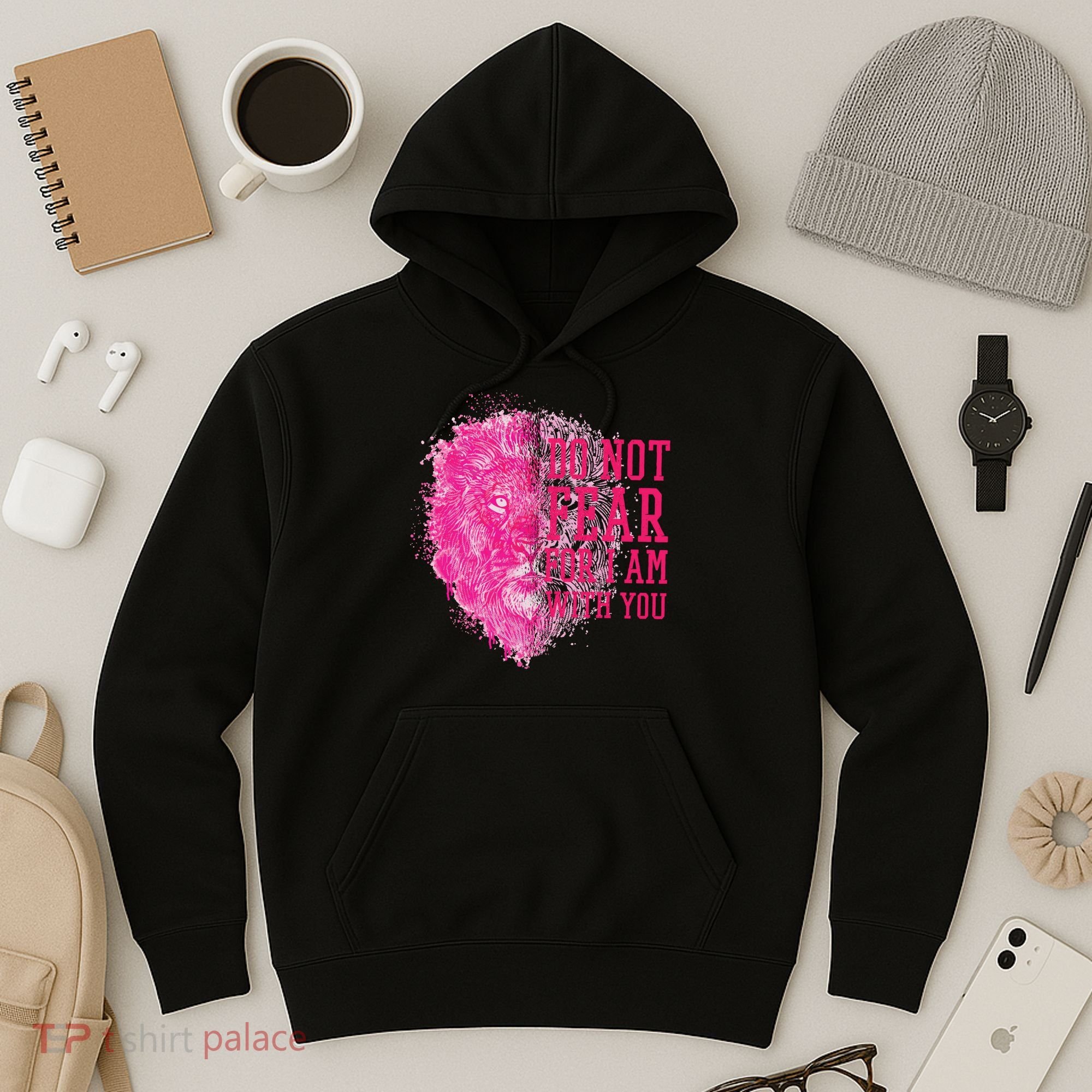 Do Not Fear For I Am With You Pink Lion Hoodie