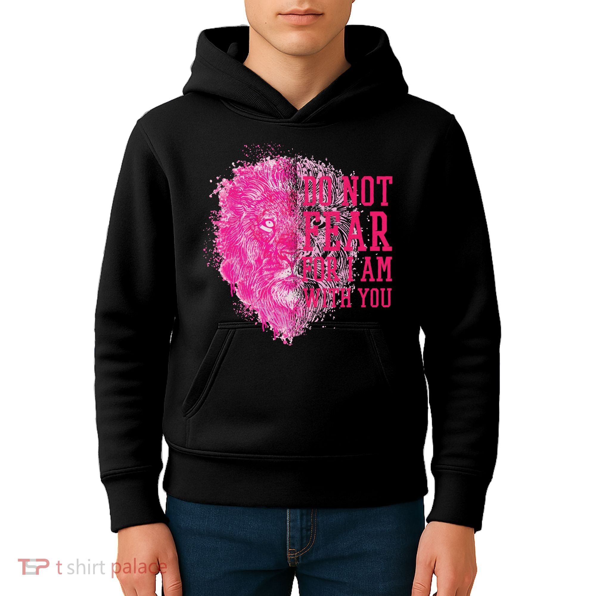 Do Not Fear For I Am With You Pink Lion Kids Hoodie