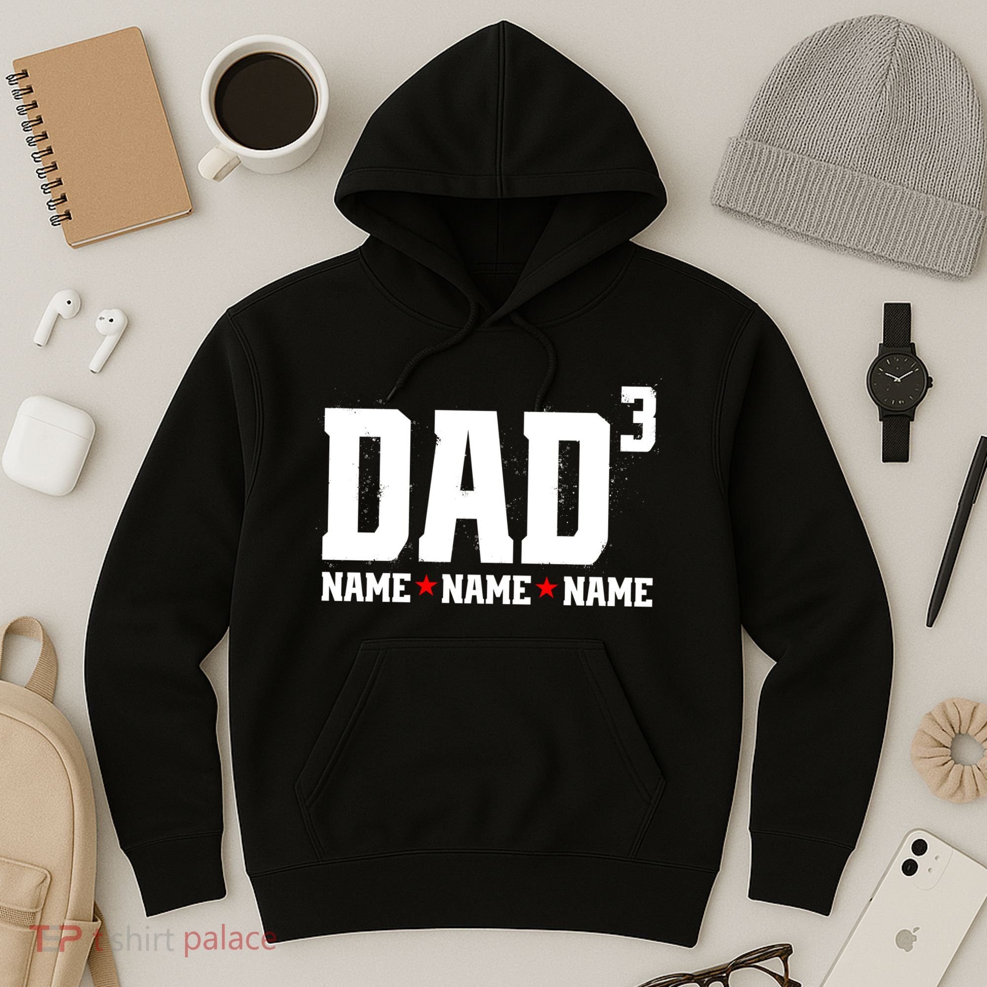 Dad Of 3 Fathers Day Gift Daughter Son Kids Names Personalized Hoodie
