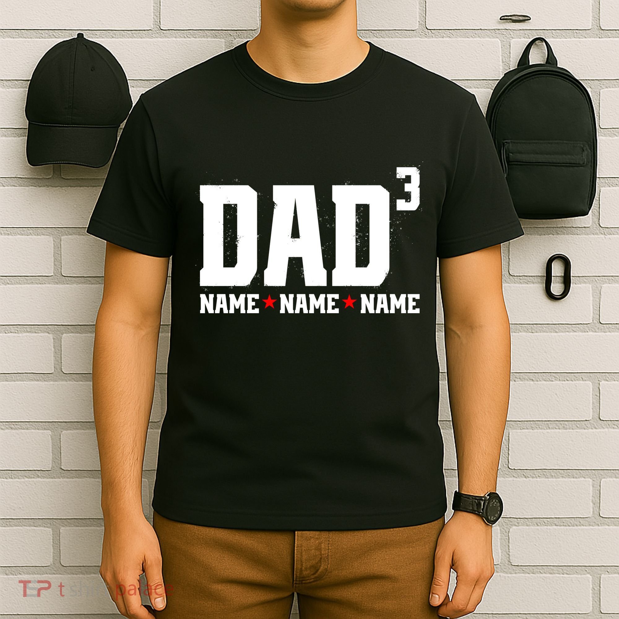 Dad Of 3 Fathers Day Gift Daughter Son Kids Names Personalized T-Shirt