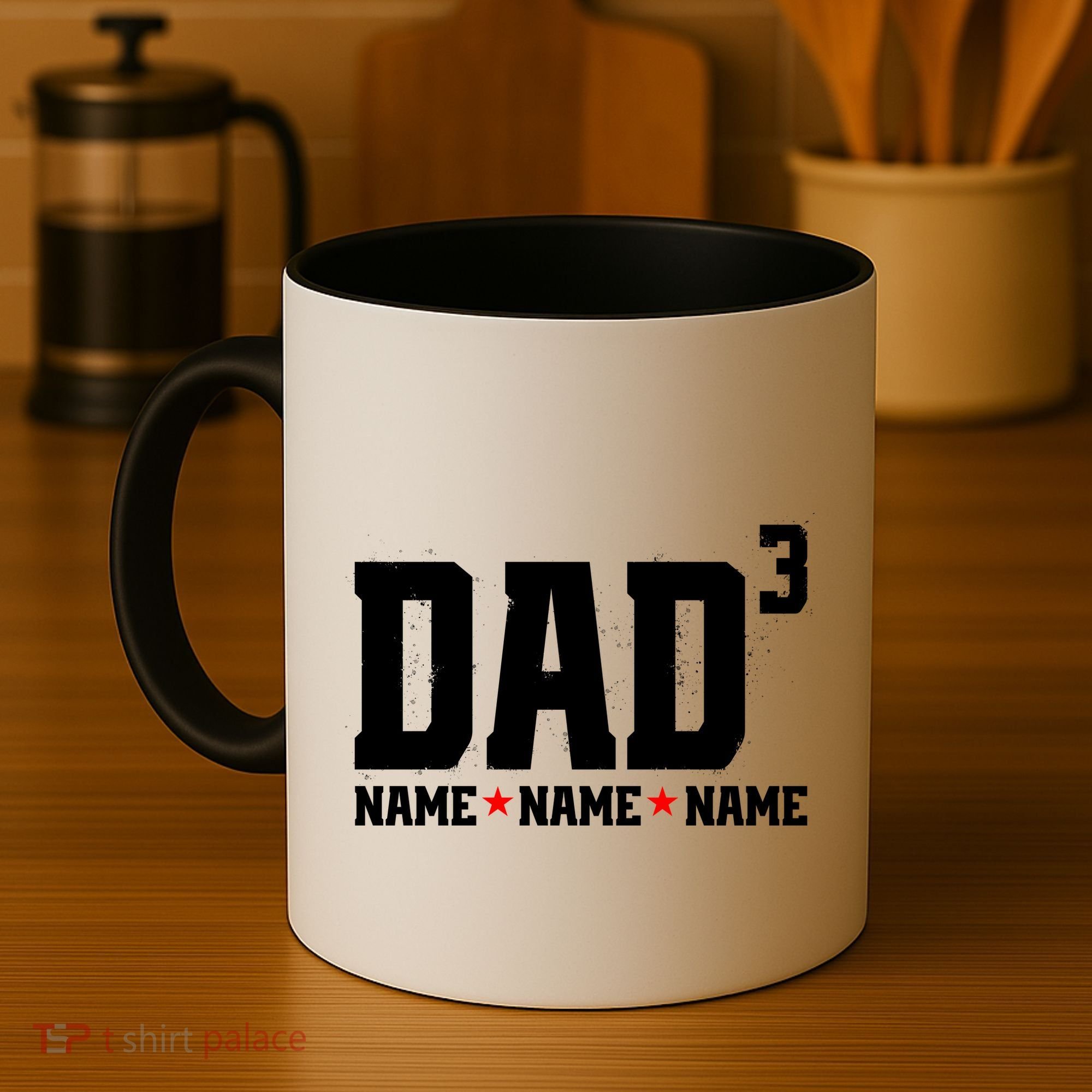 Dad Of 3 Fathers Day Gift Daughter Son Kids Names Personalized Coffee Mug
