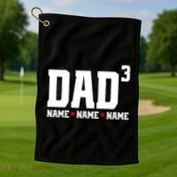 Dad Of 3 Fathers Day Gift Daughter Son Kids Names Personalized Golf Towel thumb 1