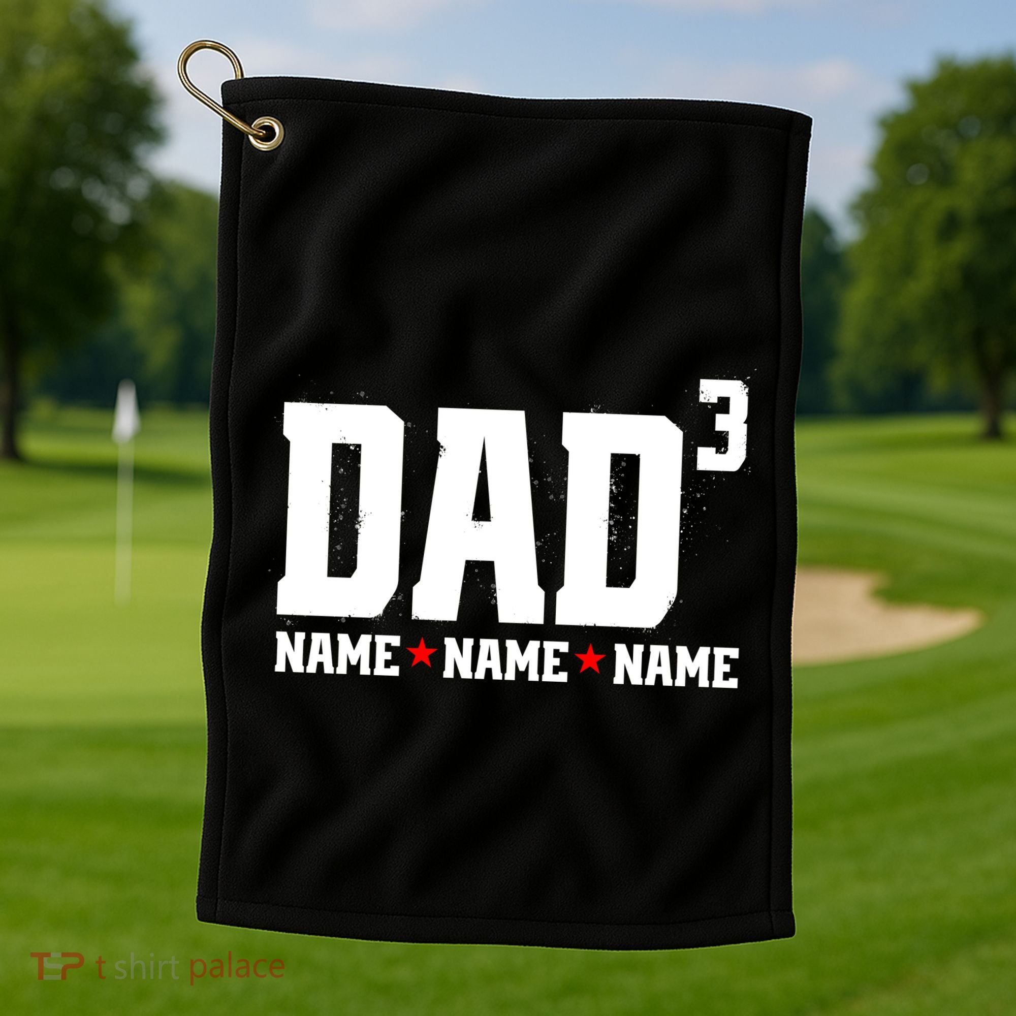 Dad Of 3 Fathers Day Gift Daughter Son Kids Names Personalized Golf Towel