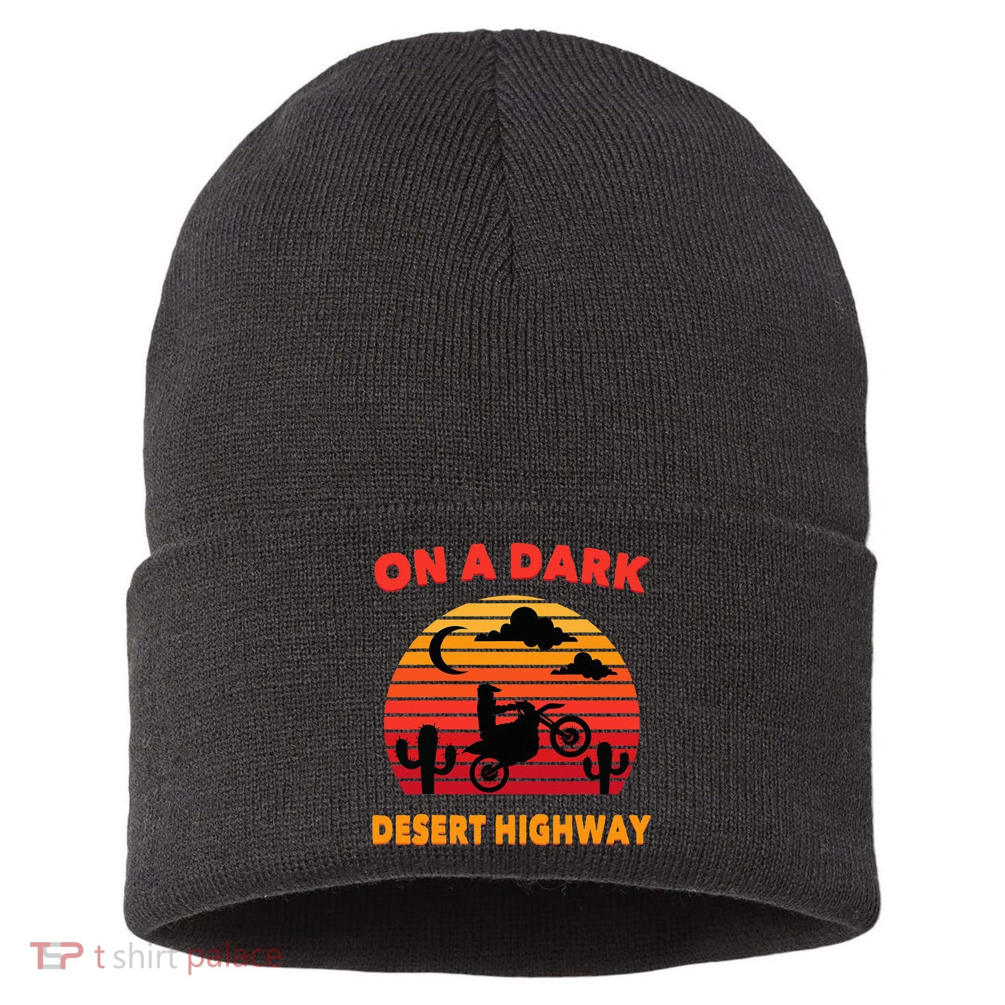 Desert On A Dark Desert Highway Mojave Cactus Retro Sustainable Knit Beanie