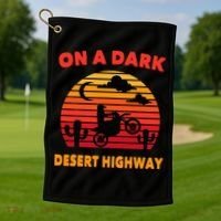 Desert On A Dark Desert Highway Mojave Cactus Retro Golf Towel thumb 1