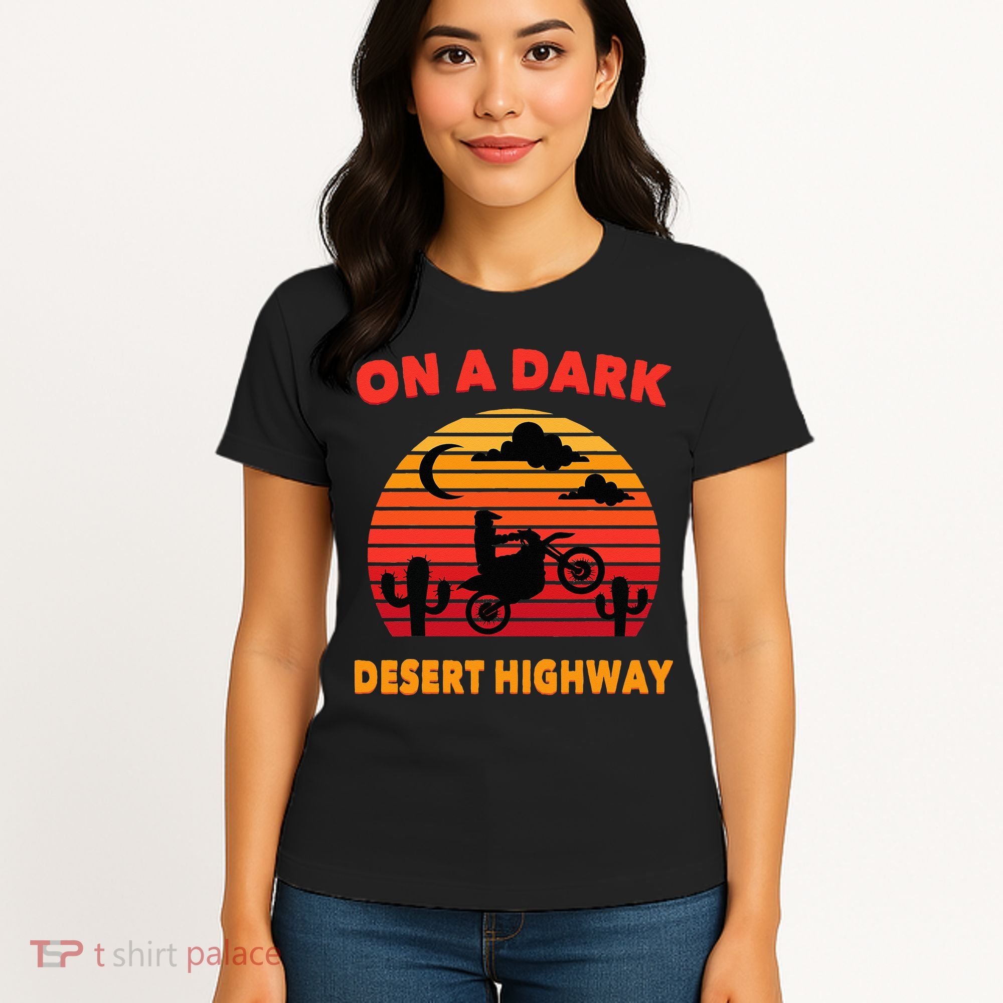 Desert On A Dark Desert Highway Mojave Cactus Retro Women's T-Shirt