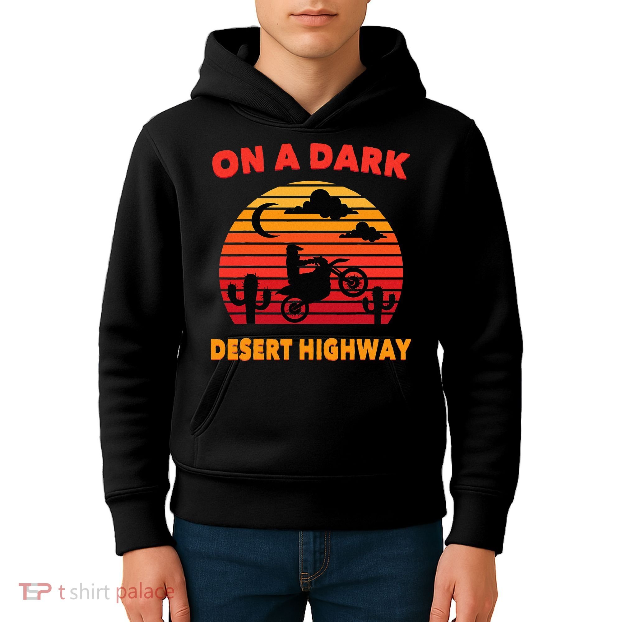 Desert On A Dark Desert Highway Mojave Cactus Retro Kids Hoodie