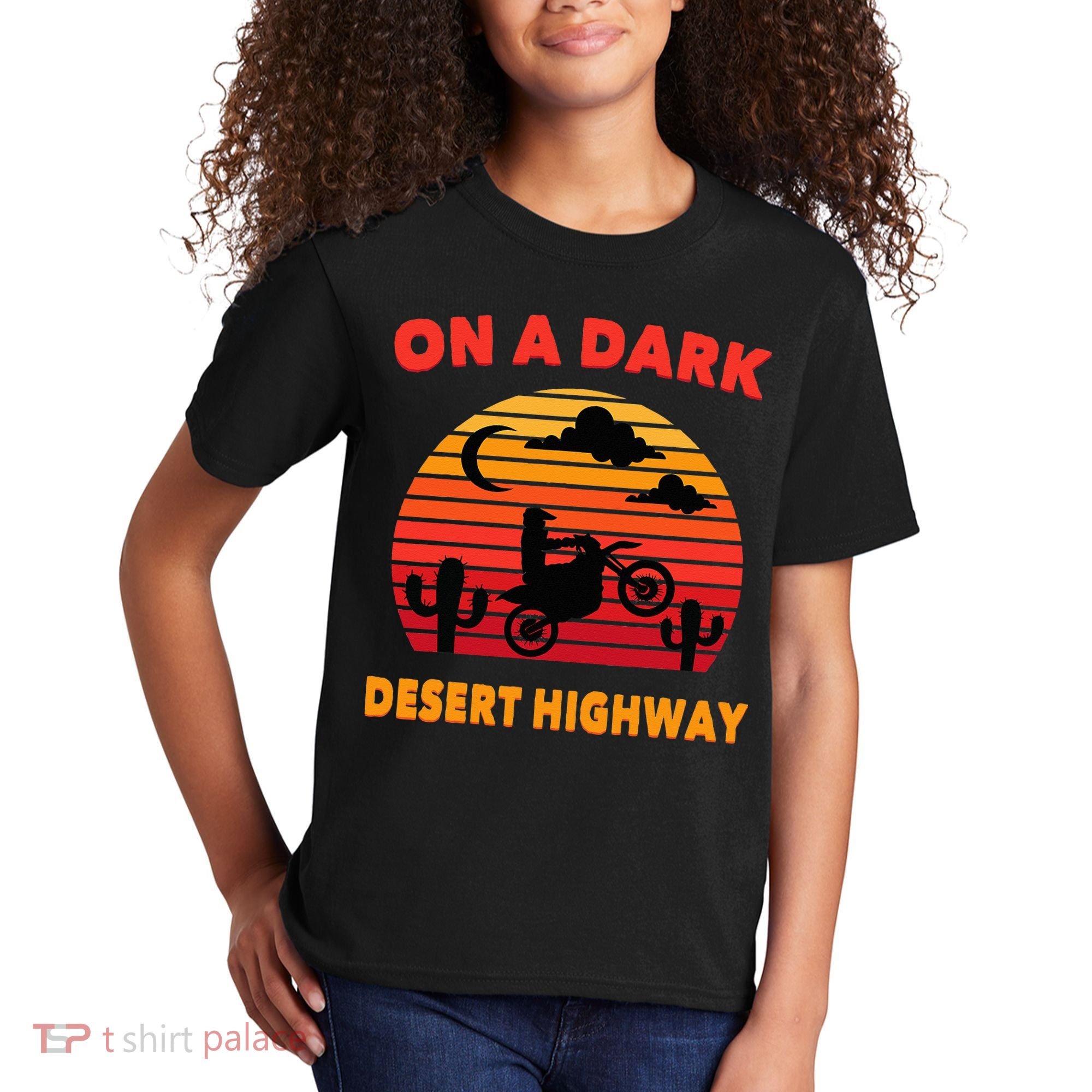 Desert On A Dark Desert Highway Mojave Cactus Retro Kids T-Shirt