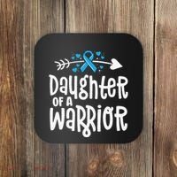 Daughter Of A Warrior Prostate Cancer Blue Ribbon Awareness Coaster thumb 0