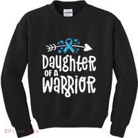 Daughter Of A Warrior Prostate Cancer Blue Ribbon Awareness Kids Sweatshirt thumb 0