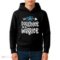 Daughter Of A Warrior Prostate Cancer Blue Ribbon Awareness Kids Hoodie thumb 4