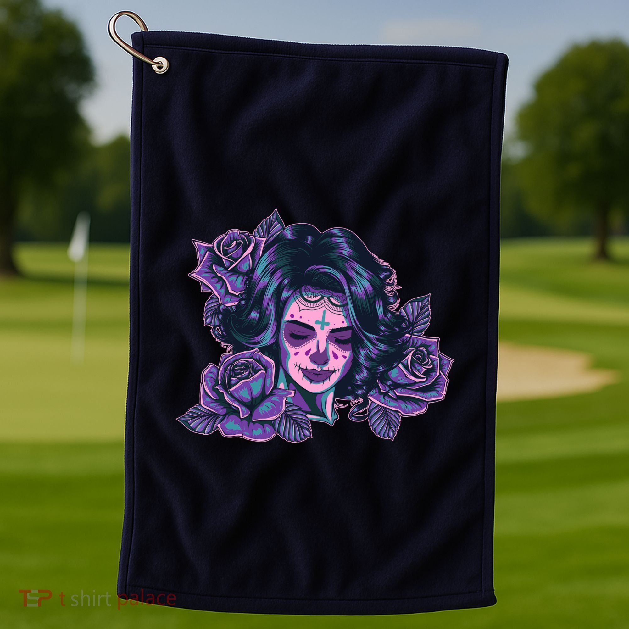 Day Of Dead Dia Los Muertos Sugar Skull Woman Golf Towel