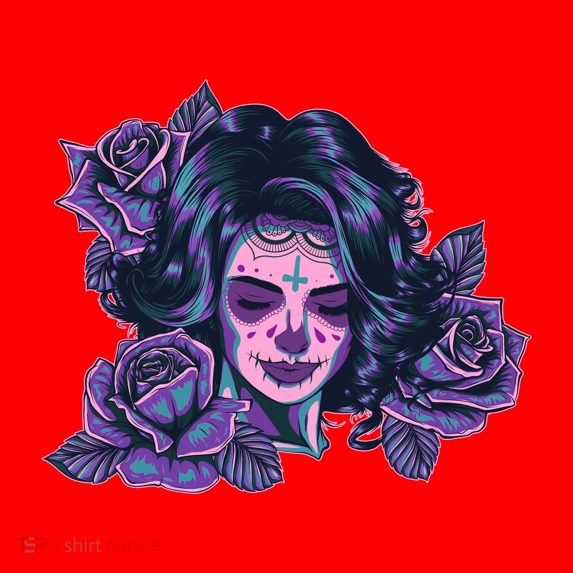 Day Of Dead Dia Los Muertos Sugar Skull Woman Santa Hat