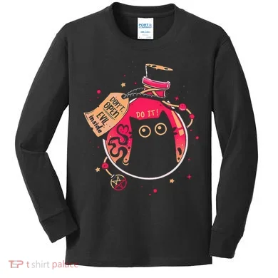 DonT Open Evil Inside Funny Cat Kids Long Sleeve Shirt