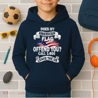 Does My American Flag Offend You Call 7-800 Leave Us Alone Kids Hoodie thumb 2