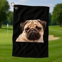 Dog - Close-Up of Pug Face Golf Towel thumb 1