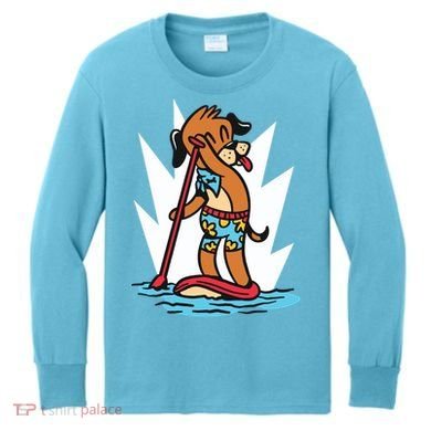 Dog Paddle Boarding Kids Long Sleeve Shirt