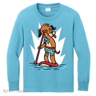 Dog Paddle Boarding Kids Long Sleeve Shirt
