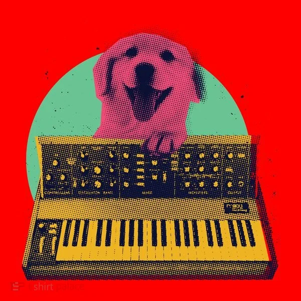 Dog Playing Piano Santa Hat