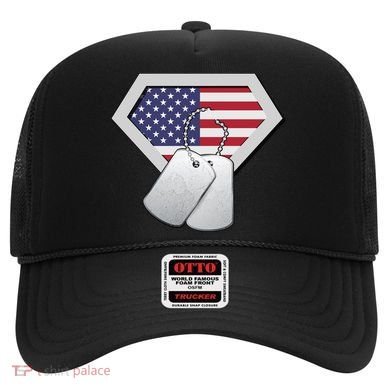 Dog Tag American Flag Superhero Emblem Hat