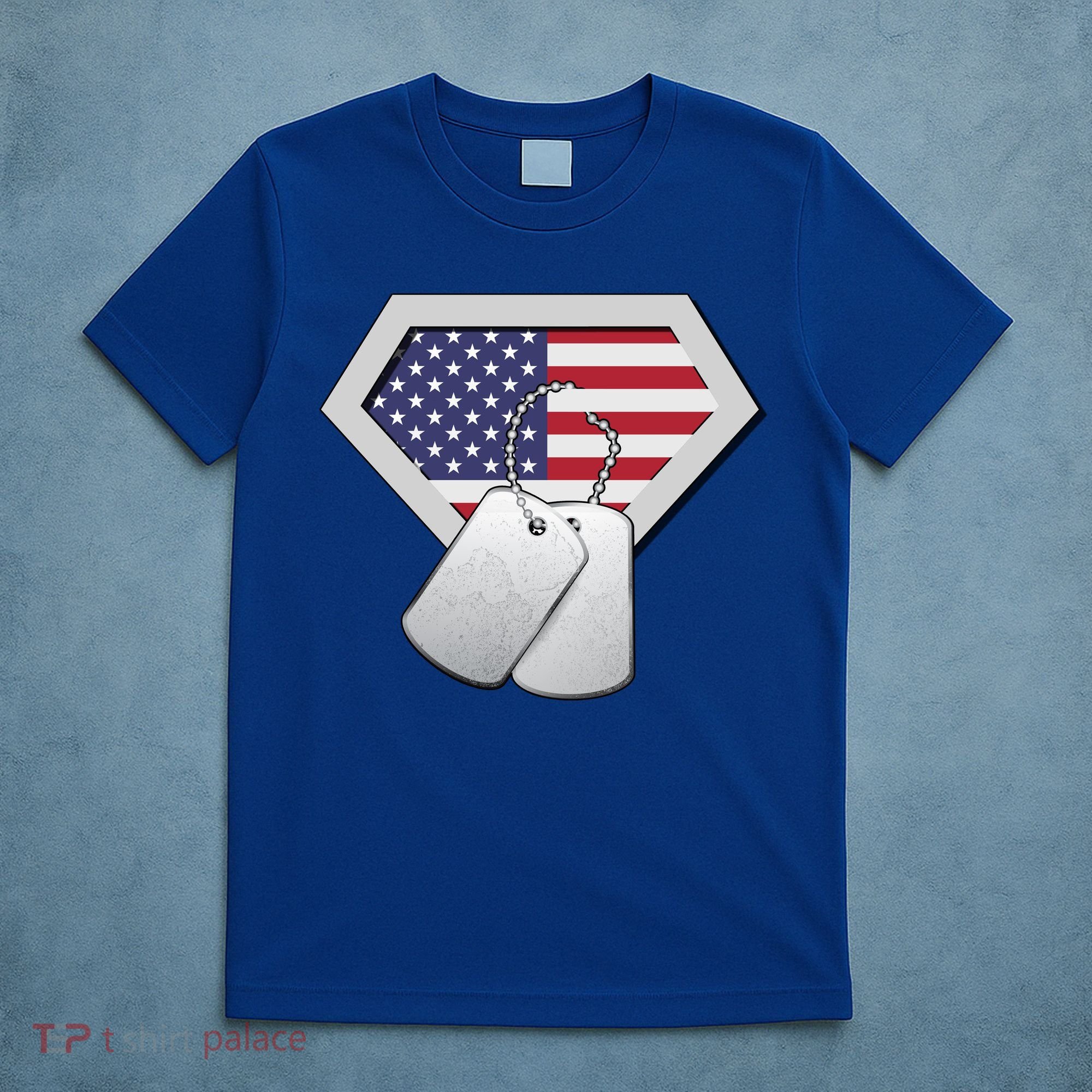 Dog Tag American Flag Superhero Emblem T-Shirt