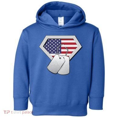 Dog Tag American Flag Superhero Emblem Toddler Hoodie