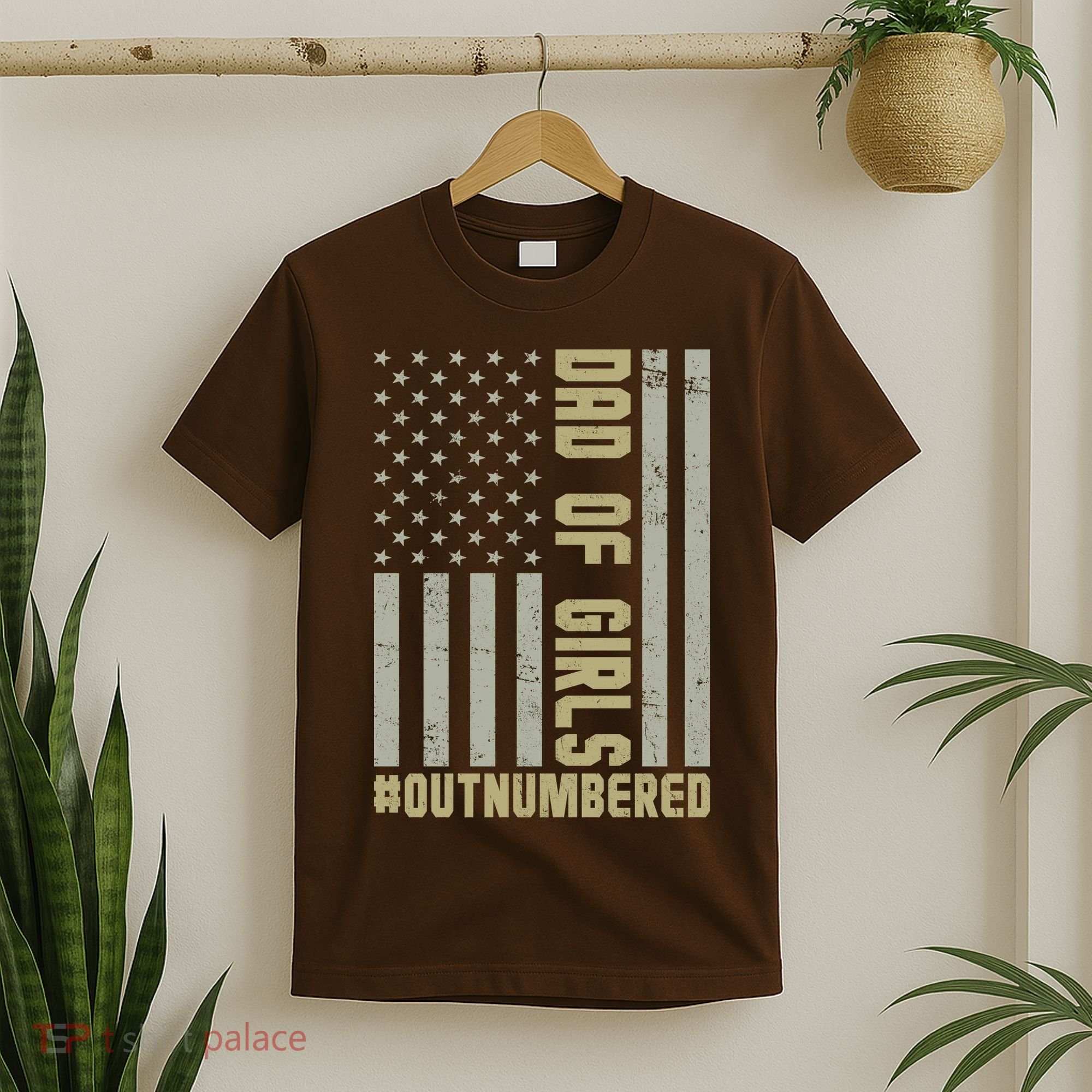 Dad of Girls Outnumbered Patriotic Graphic Clothing T-Shirt