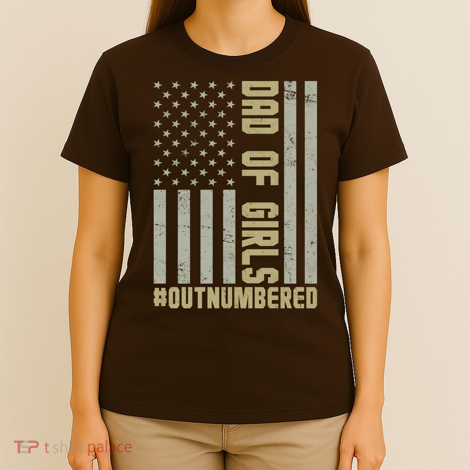 Dad of Girls Outnumbered Patriotic Graphic Clothing T-Shirt