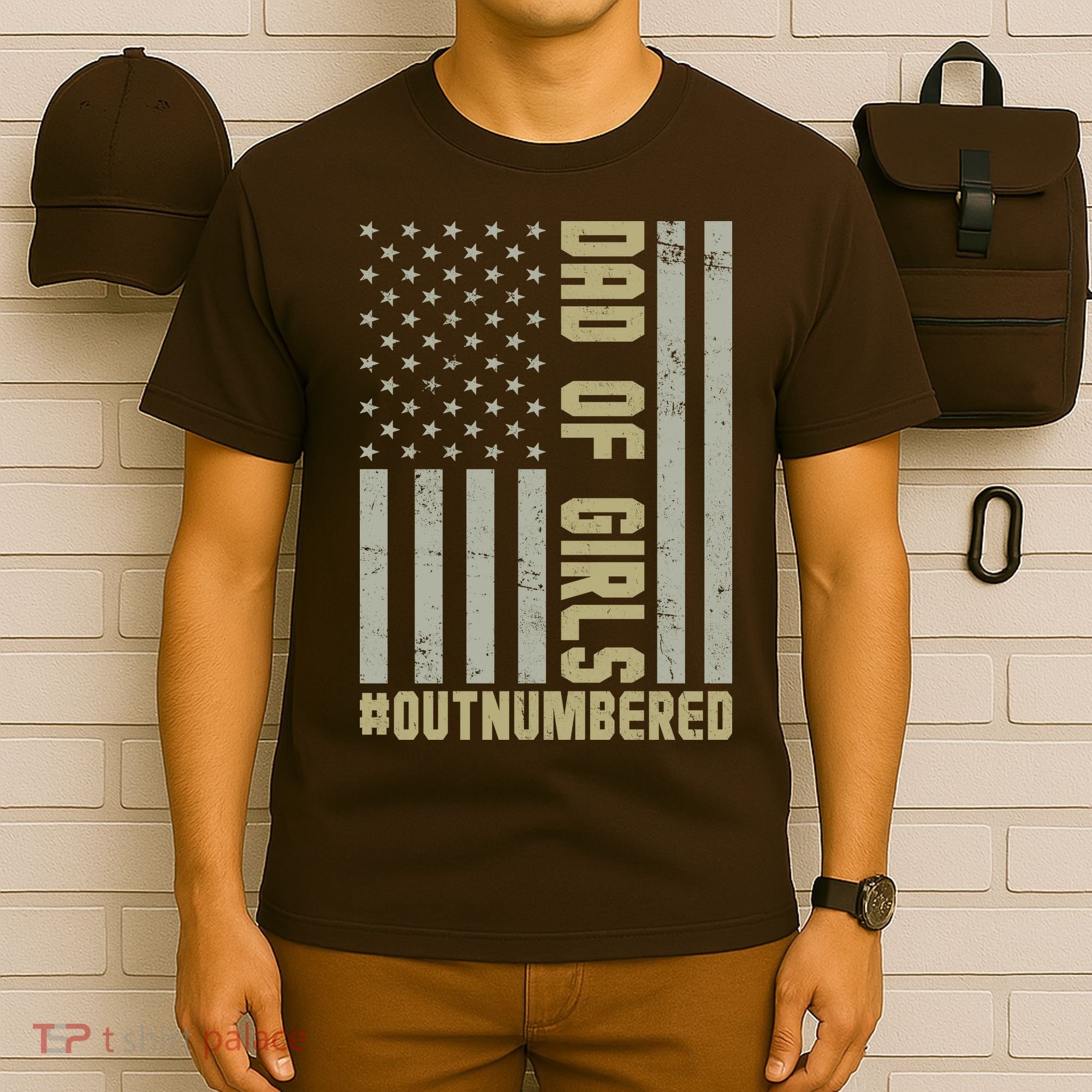 Dad of Girls Outnumbered Patriotic Graphic Clothing T-Shirt