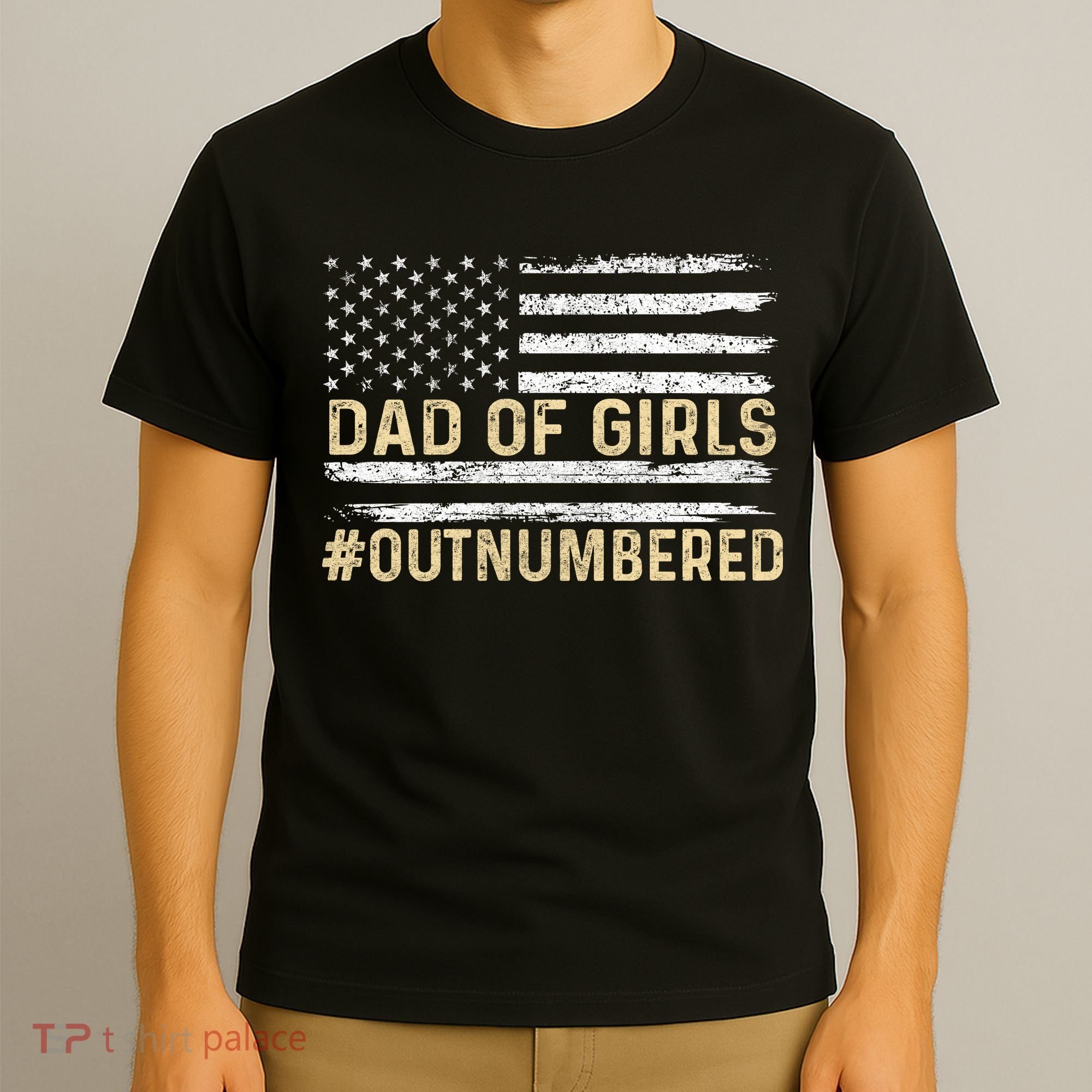 Dad Of Girls Outnumbered American Flag T-Shirt