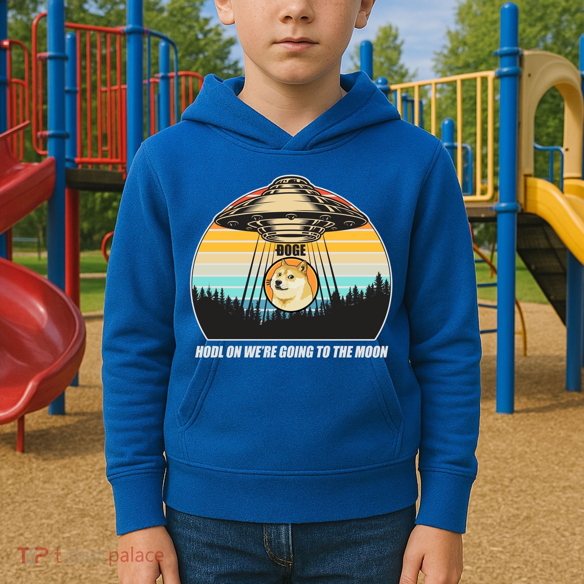Doge Coin UFO Doge Crypto Currency To The Moon Kids Hoodie