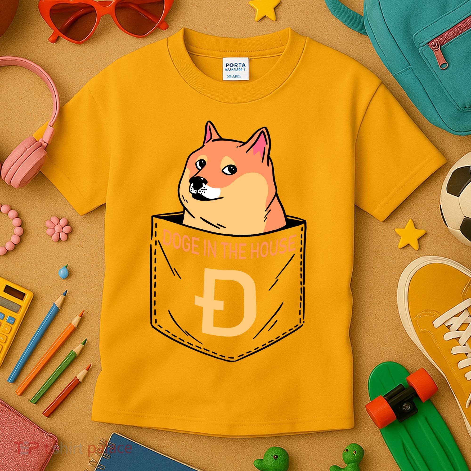 Doge In The House Pocket Kids T-Shirt
