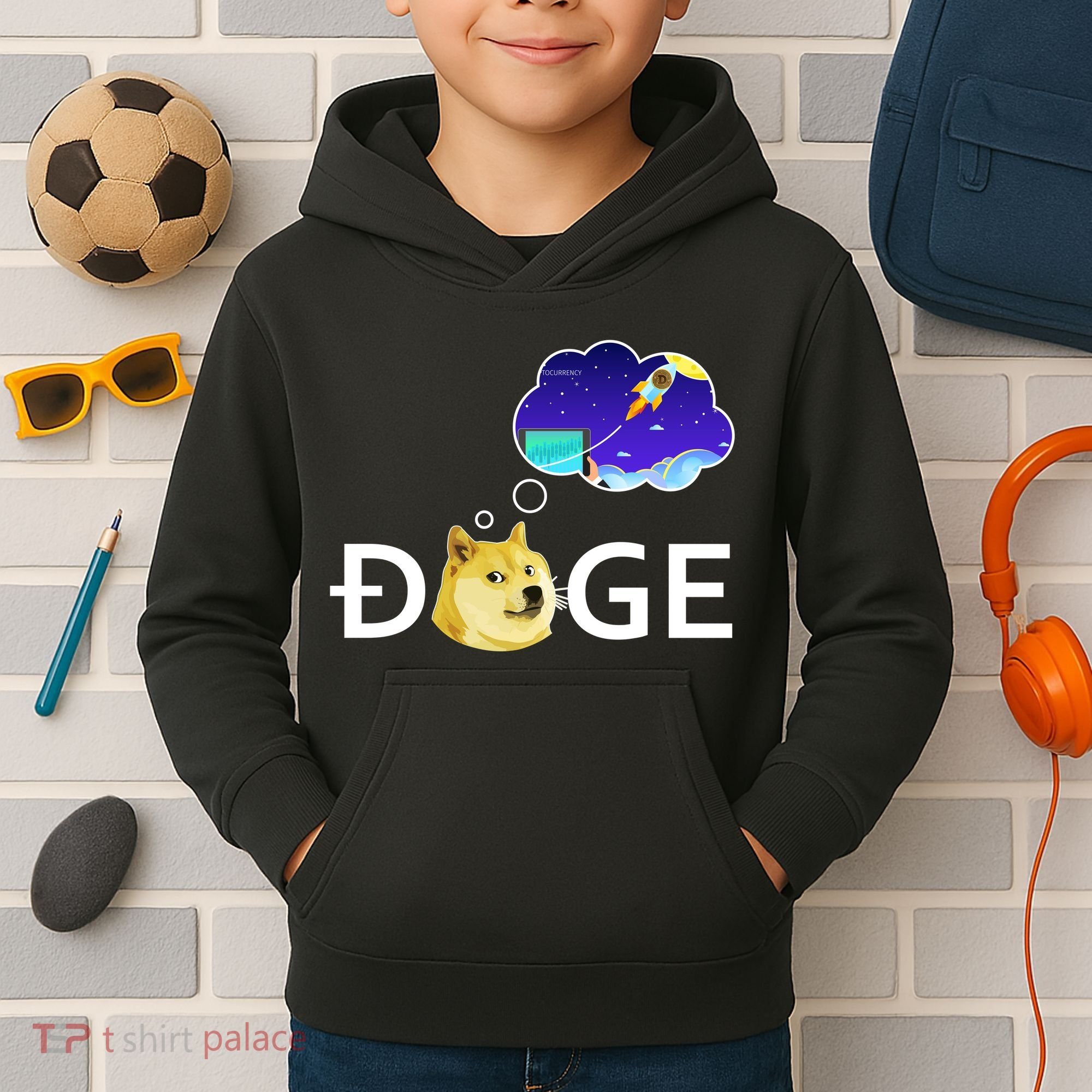 Doge To The Moon Crypto Currency Dogecoin Kids Hoodie