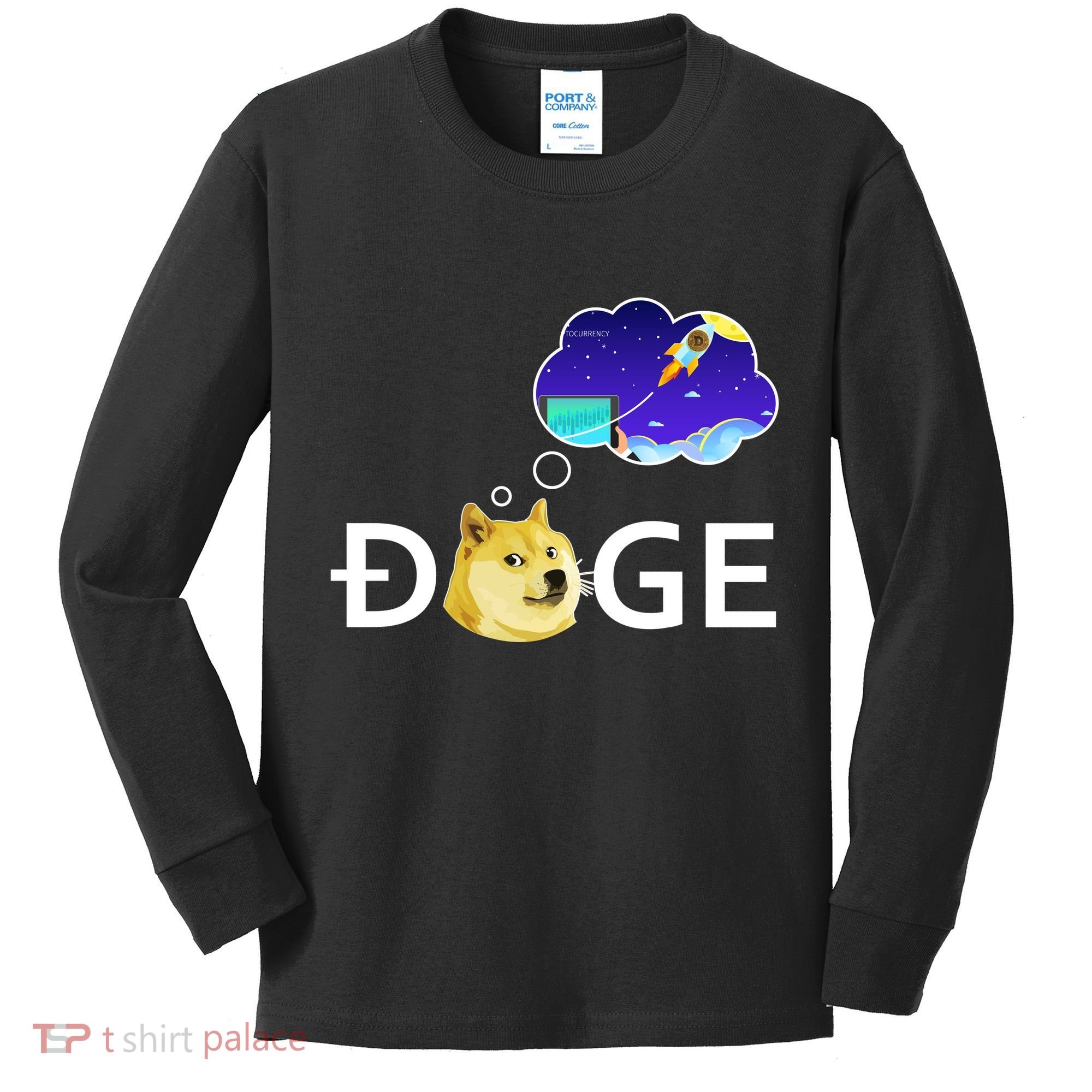 Doge To The Moon Crypto Currency Dogecoin Kids Long Sleeve Shirt