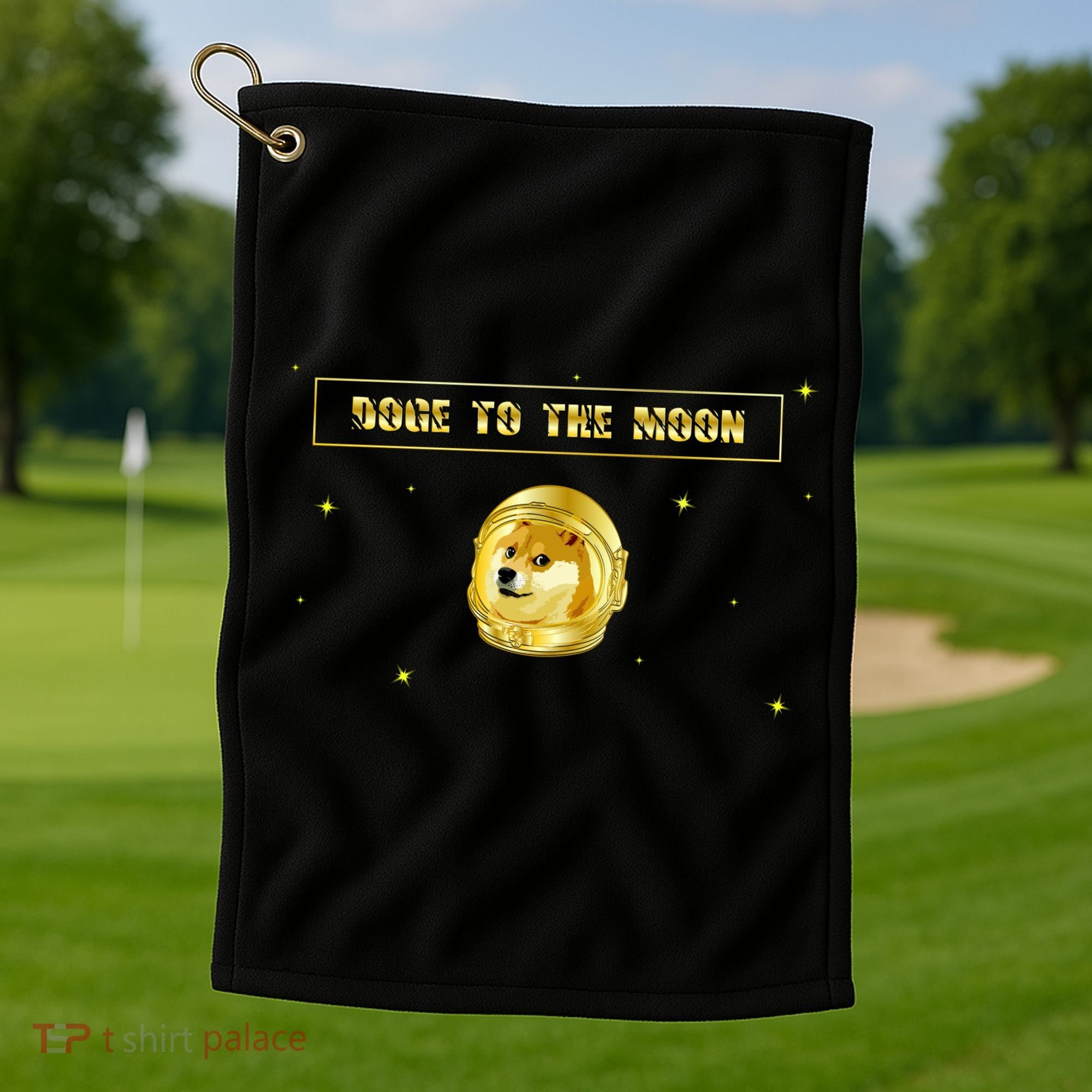 Doge To The Moon Dogecoin Crypto Currency Golf Towel